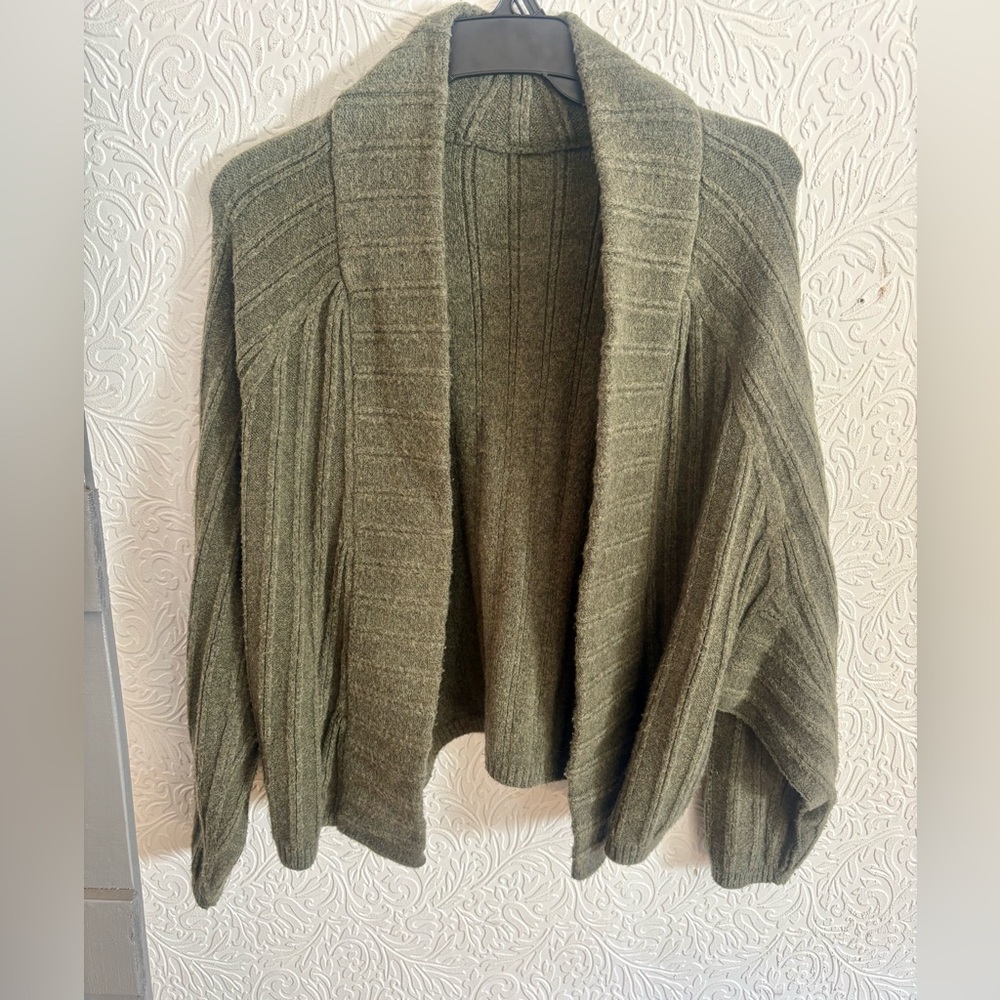 lululemon athletica Olive Wool Ribbed Shawl-Collar Cardigan